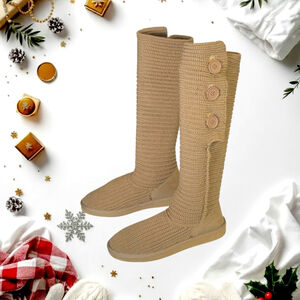 Jazzberry New w/o Tags Box Tan Khaki Button Knit Adjust Sweater Tall Boots Wm 10